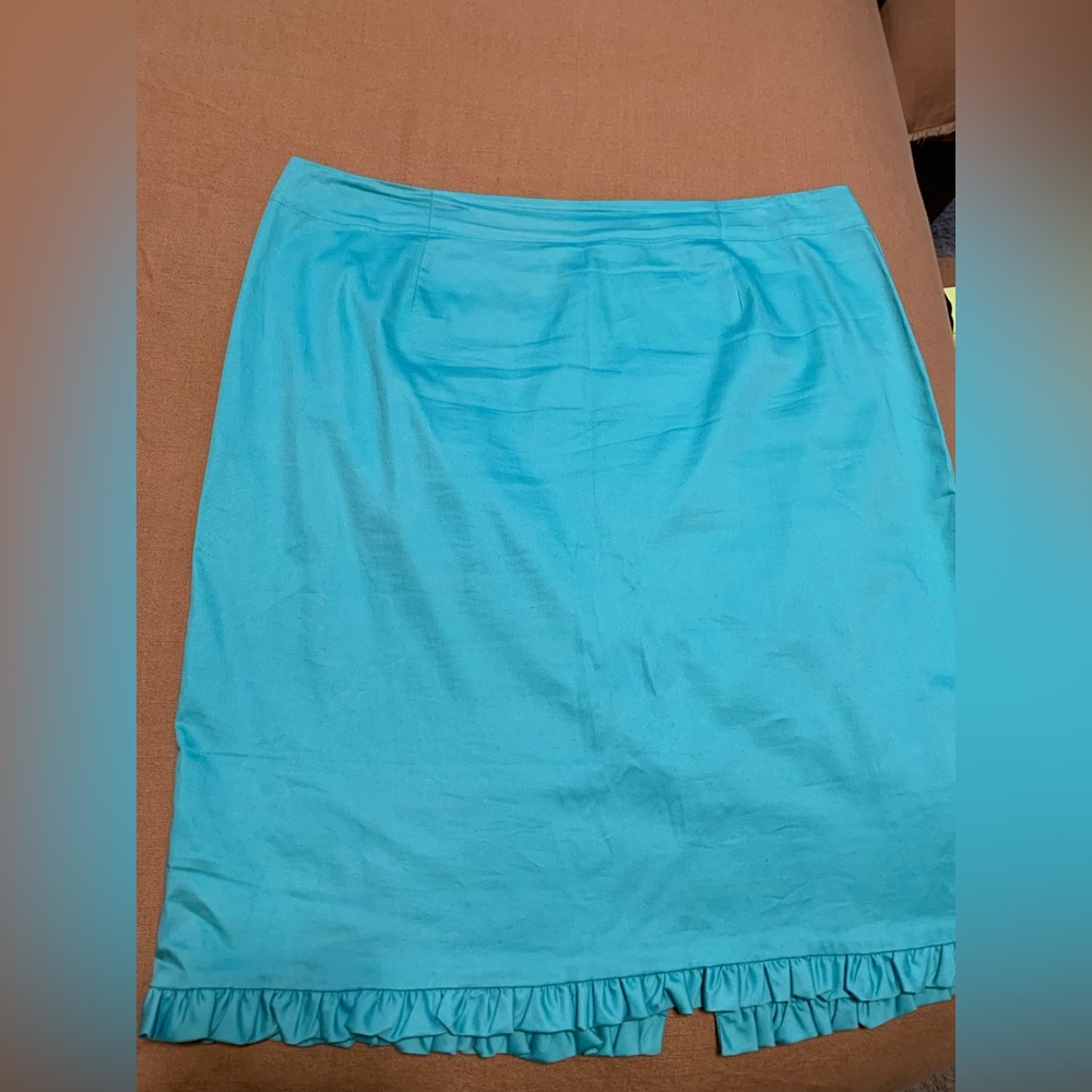 Size 16 Sunny Leigh Teal Ruffle Hem Skirt Pre-Owned 97% Cotton 3% Spandex